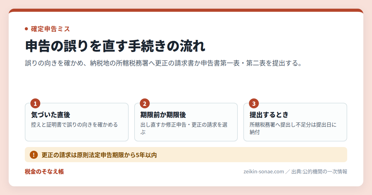 確定申告を間違えた時の修正申告のやり方|更正の請求との使い分けの手続きの流れ